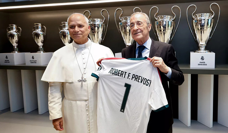 Florentino Pérez przyjął na Bernabéu papieża Leona XIV [VIDEO]