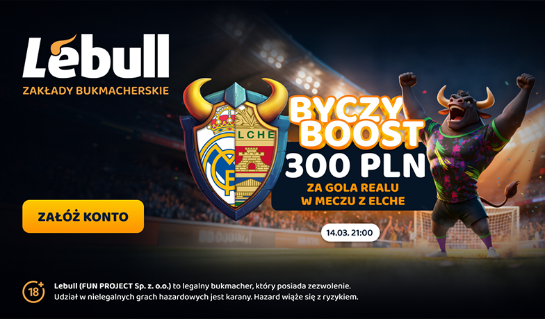 Foto: Nowy bukmacher na rynku płaci 300 zł za jednego gola Realu w meczu z Elche!
